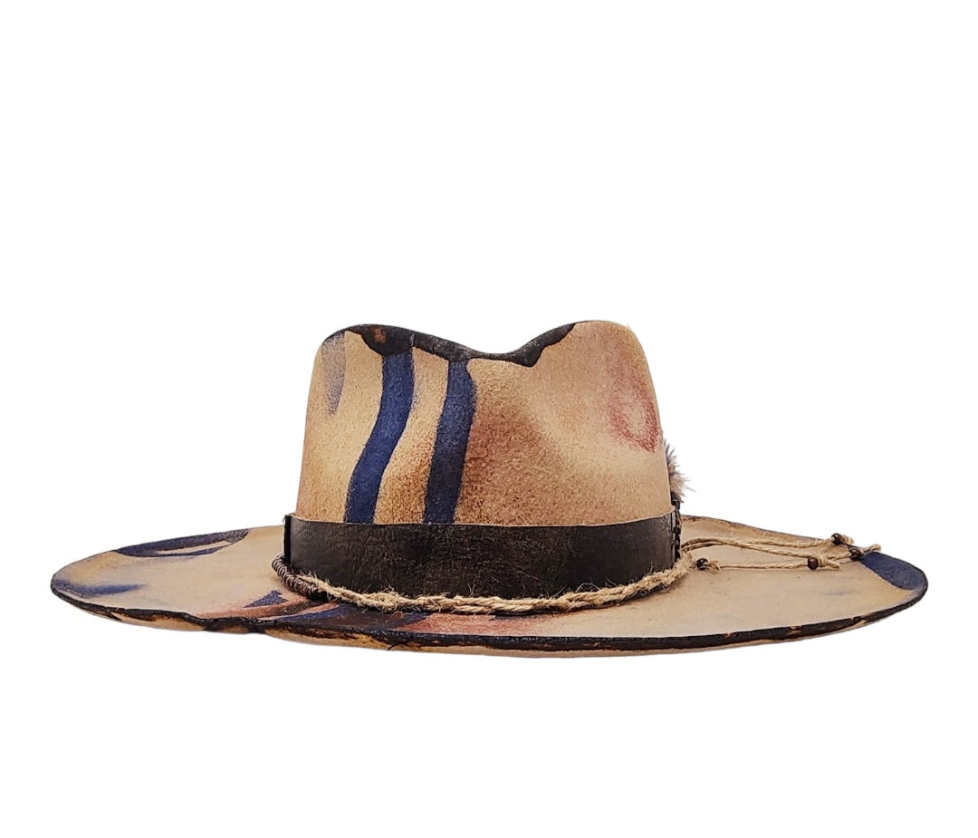 Tan with Blue Stripes Customized Fedora Hat 2 2 5 5 Custom Hats
